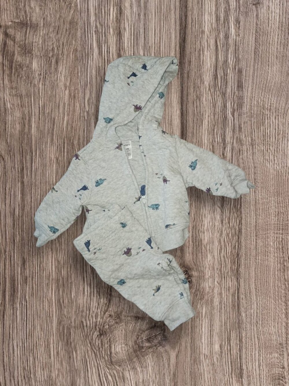 Carter's 2 Piece Hooded Outfit Set Gray Animal Print Size 3 Months